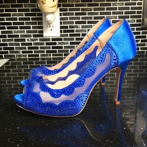 Peep-Toe Satin Royal Blue Stilettos